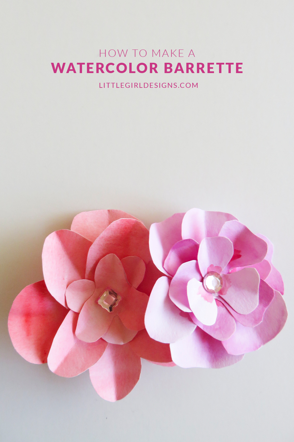 Make a watercolor flower barrette--a tutorial on how to make a little flower barrette out of watercolor paper. Includes a free template @littlegirldesigns.com.
