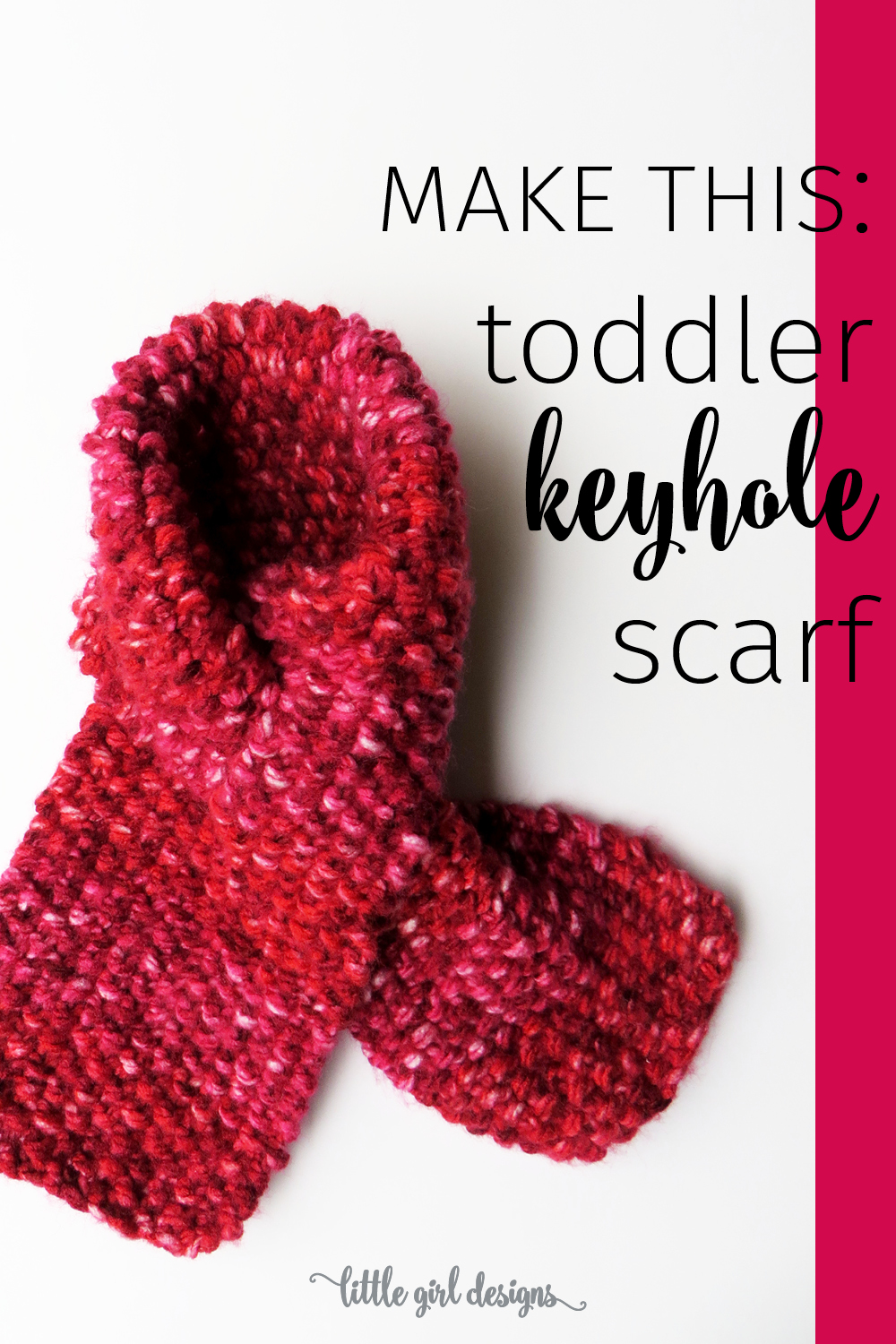 This toddler keyhole scarf knitting pattern is so easy to make. I love this scarf because it won't fall off—the keyhole keeps it nice and snug! This knit pattern can also be modified for adults.