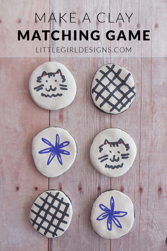Make a Clay Matching Game - I'll show you how to use air-dry clay to make a simple matching game for kids. You can also use these for a fun tic-tac-toe game! @ littlegirldesigns.com