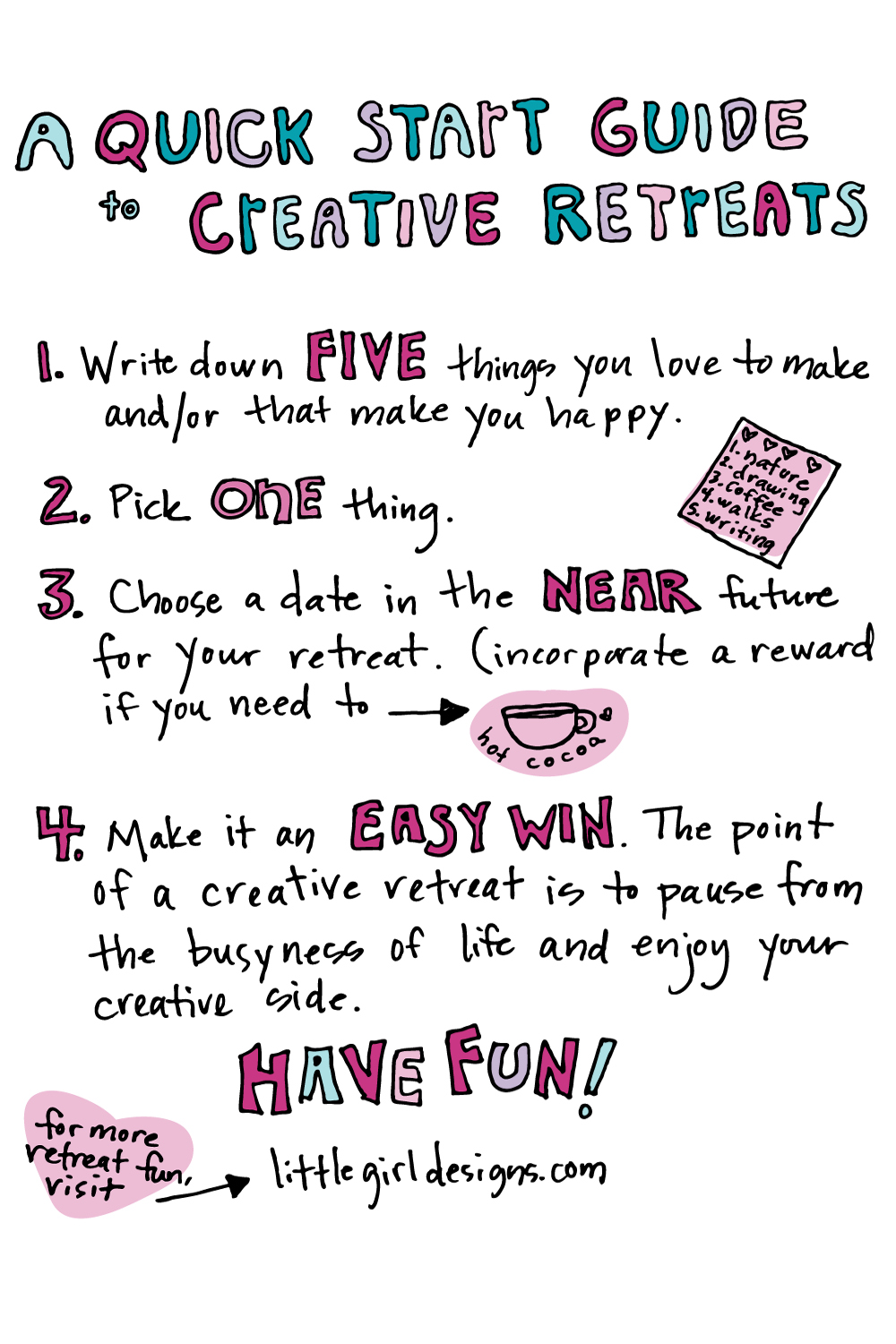 Creative Retreat 101 - Have you ever wondered what a creative retreat is or how in the world you could take one with your current schedule? Click this image to see my video blog on how to get started TODAY with taking creative retreats. You are going to LOVE these!